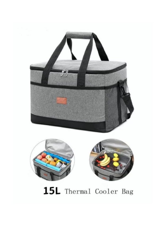Outdoor 15L Cooler Bag Insulated Handbag Picnic bag Reusable Waterproof Oxford Ice Refrigerated Lightweight Fresh-keeping for Men Women Picnic/BBQ/Beach/Lunch Grey  - Image 1