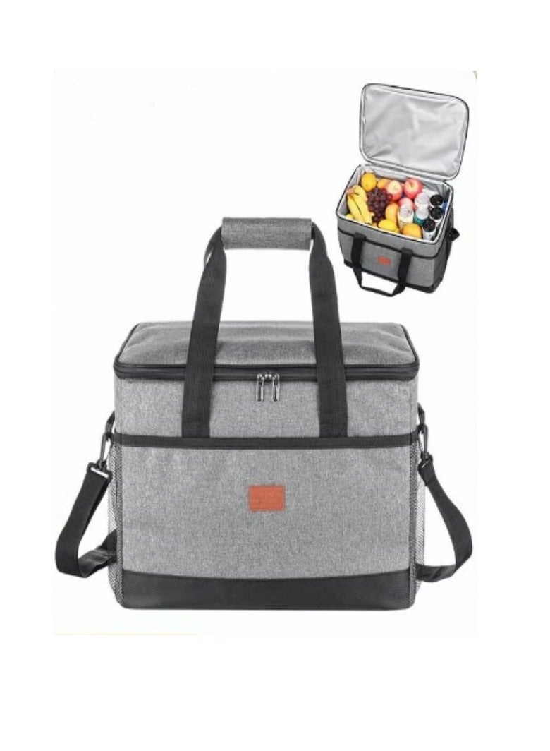 Outdoor 15L Cooler Bag Insulated Handbag Picnic bag Reusable Waterproof Oxford Ice Refrigerated Lightweight Fresh-keeping for Men Women Picnic/BBQ/Beach/Lunch Grey  - Image 2