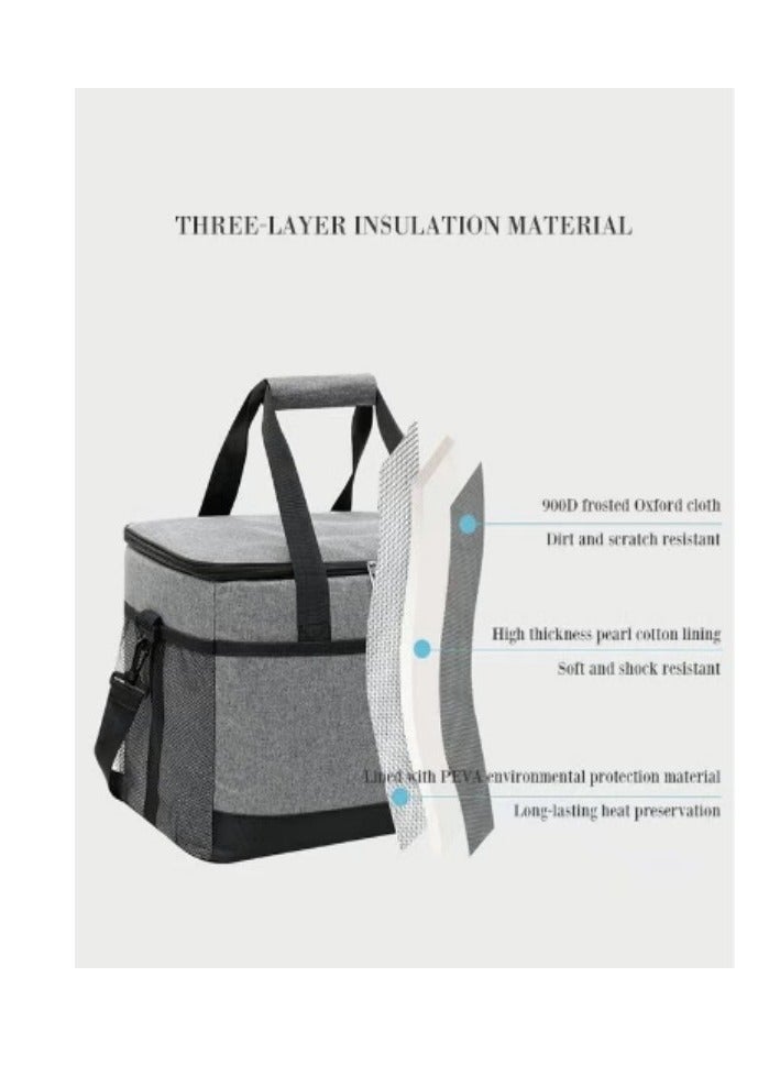Outdoor 15L Cooler Bag Insulated Handbag Picnic bag Reusable Waterproof Oxford Ice Refrigerated Lightweight Fresh-keeping for Men Women Picnic/BBQ/Beach/Lunch Grey  - Image 4