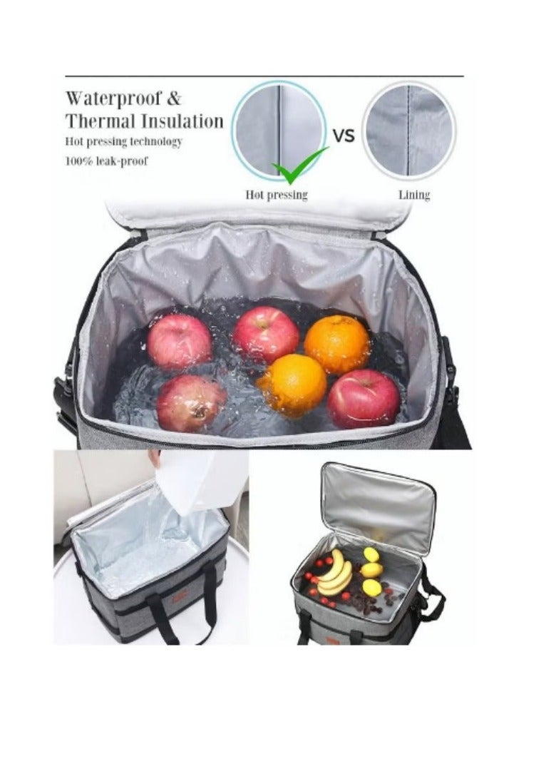 Outdoor 15L Cooler Bag Insulated Handbag Picnic bag Reusable Waterproof Oxford Ice Refrigerated Lightweight Fresh-keeping for Men Women Picnic/BBQ/Beach/Lunch Grey  - Image 5