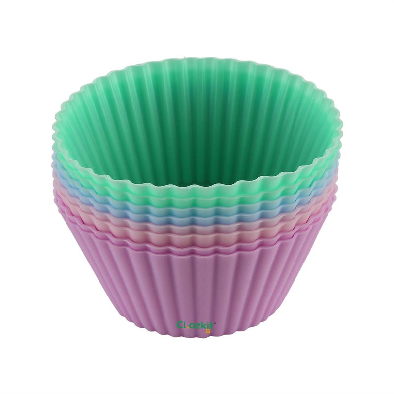 Clazkit Silicone Muffin Moulds 8-Piece Set | BPA-Free Food Grade Non-stick Reusable Baking Cups | Multicolour Cupcake & Dessert Liners - Image 4