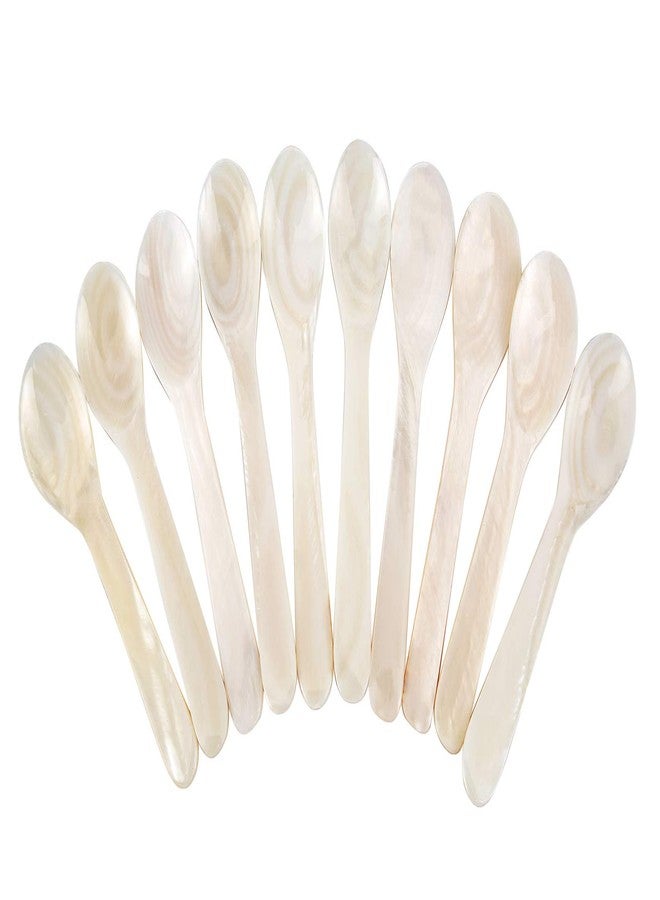 DUEBEL Set of 10 White Mother Pearl 2.75′′ Caviar Spoons Caviar, Egg, Coffee Serving (White, 7x2.1cm) - Image 1