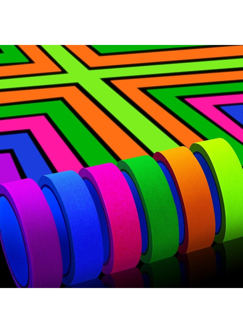Whaline Whaline 6 Colors Neon Gaffer Cloth Tape Fluorescent UV Blacklight Glow in The Dark Tape Neon Duct Reflective Tape for UV Party Theatres Staged Dark Areas(0.6 inch x 16.5 feet)  - Image 1