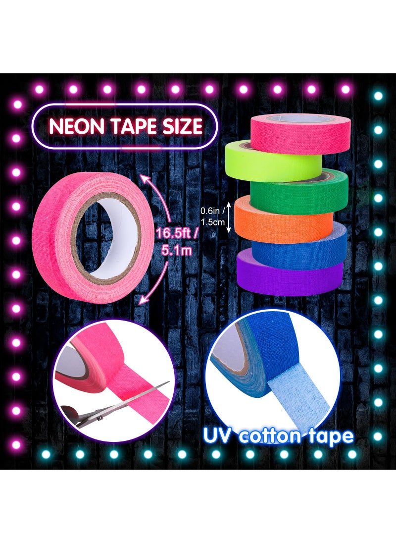 Whaline Whaline 6 Colors Neon Gaffer Cloth Tape Fluorescent UV Blacklight Glow in The Dark Tape Neon Duct Reflective Tape for UV Party Theatres Staged Dark Areas(0.6 inch x 16.5 feet)  - Image 2