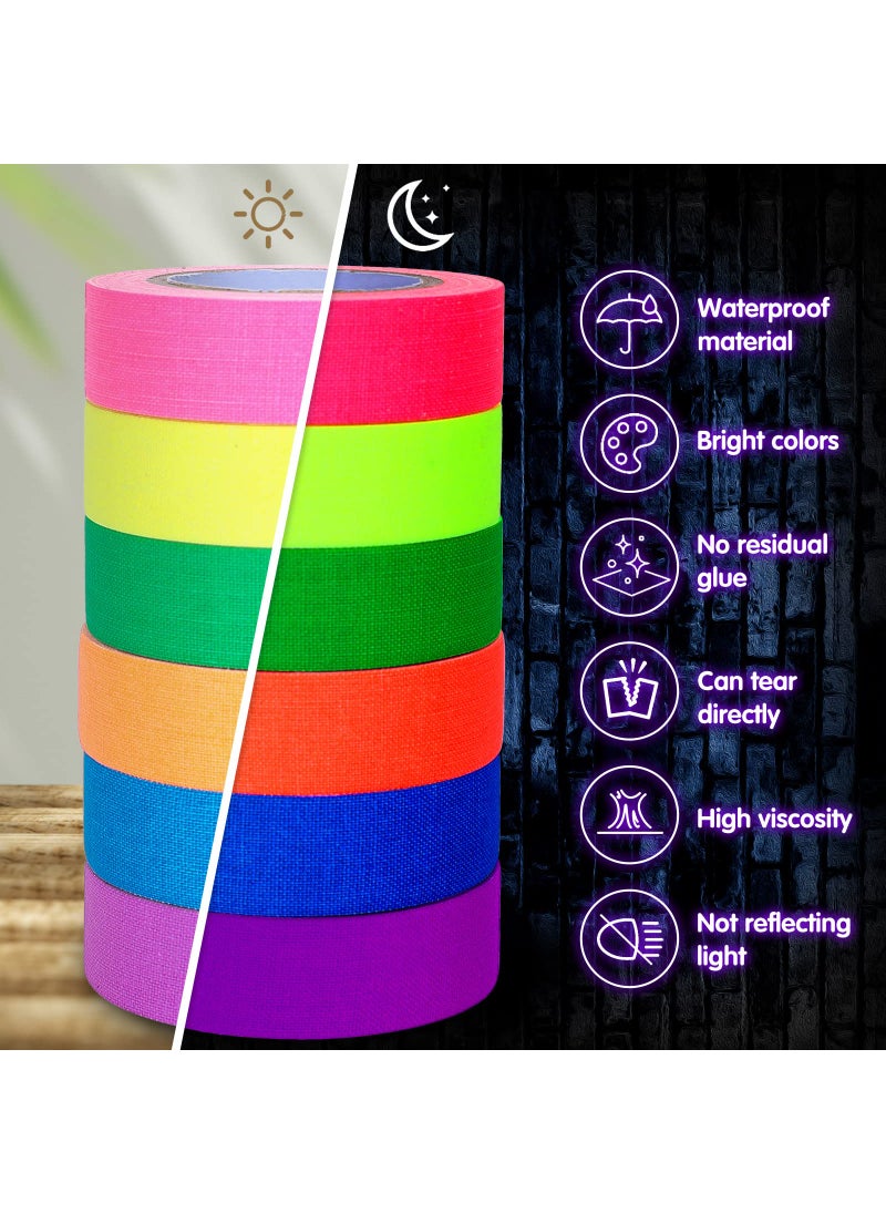 Whaline Whaline 6 Colors Neon Gaffer Cloth Tape Fluorescent UV Blacklight Glow in The Dark Tape Neon Duct Reflective Tape for UV Party Theatres Staged Dark Areas(0.6 inch x 16.5 feet)  - Image 3