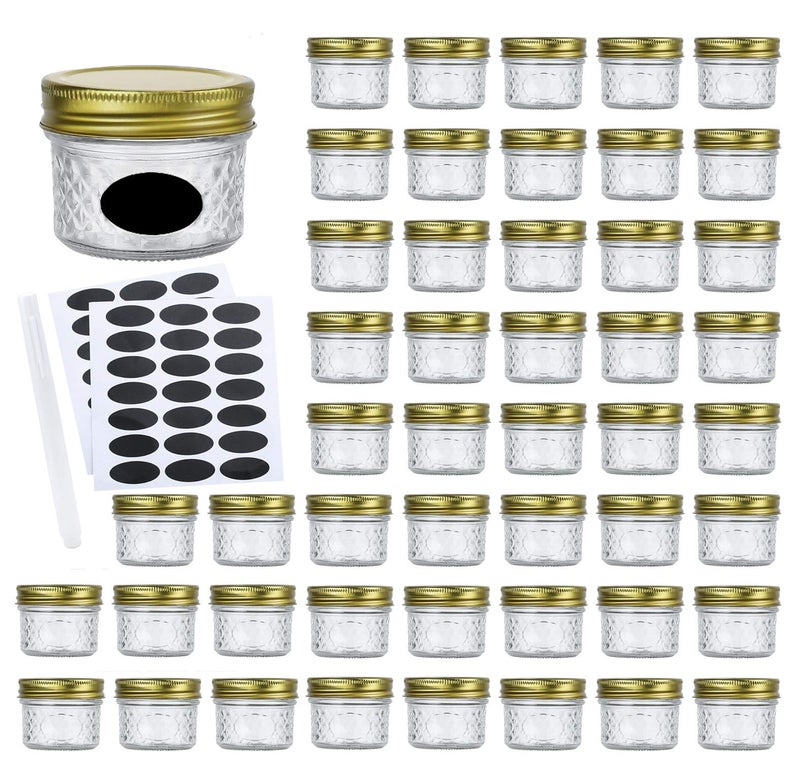 Encheng 4oz Glass Jars With Regular LidsMini Wide Mouth Mason JarsClear Small Canning Jars With Gold LidsCanning Jars For HoneyHerbsJamJellyBaby FoodsWedding FavorShower Favors 40 Pack