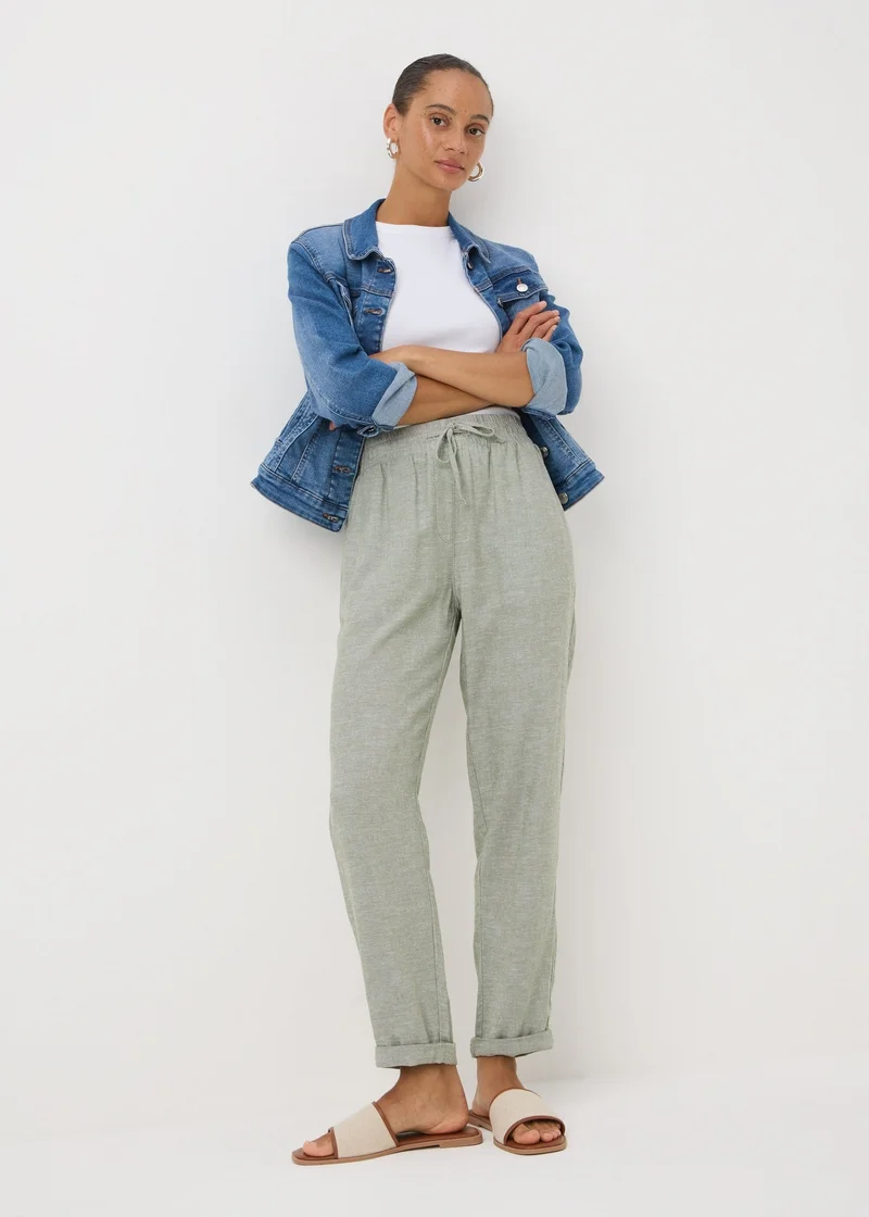 Matalan Sage Green Linen Blend Tapered Trousers