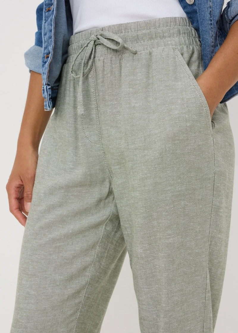 Matalan Sage Green Linen Blend Tapered Trousers