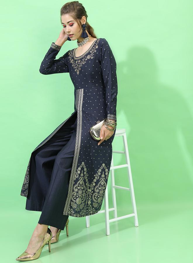 فيشود ستايلى: كورتا كحلي مطرز مع بالازو للسيدات - Image 1