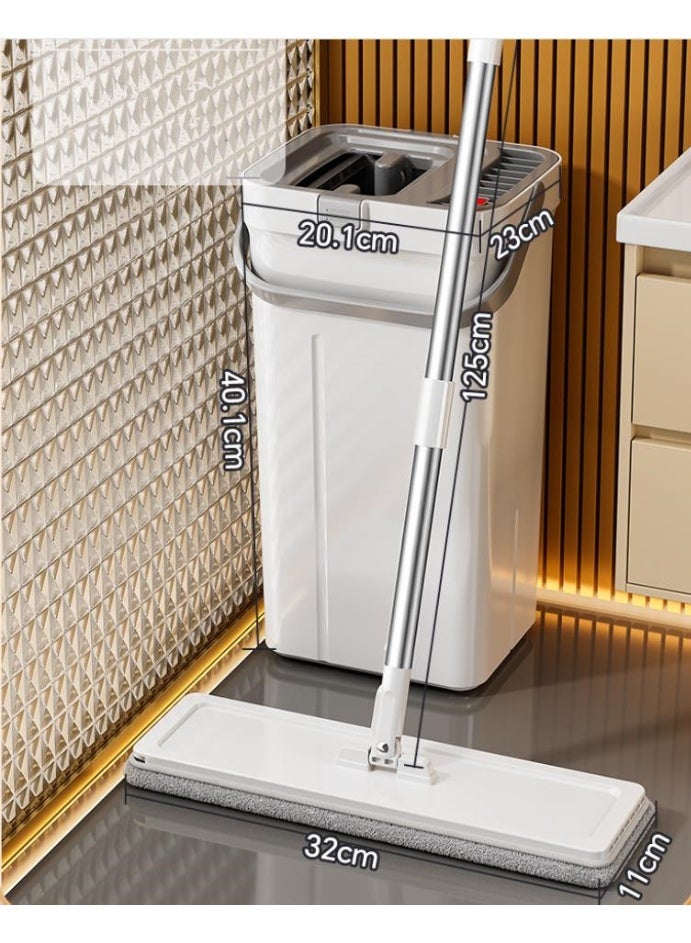 ممسحة ودلو مع عصارة، ممسحة ودلو أرضيات مسطحة بدون استخدام اليدين، مع قطعتين من المايكروفايبر قابلة لإعادة الاستخدام، للاستخدام الرطب والجاف، نظام تنظيف الأرضيات - Image 2