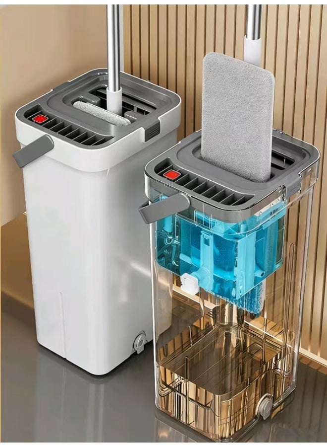 ممسحة ودلو مع عصارة، ممسحة ودلو أرضيات مسطحة بدون استخدام اليدين، مع قطعتين من المايكروفايبر قابلة لإعادة الاستخدام، للاستخدام الرطب والجاف، نظام تنظيف الأرضيات - Image 3