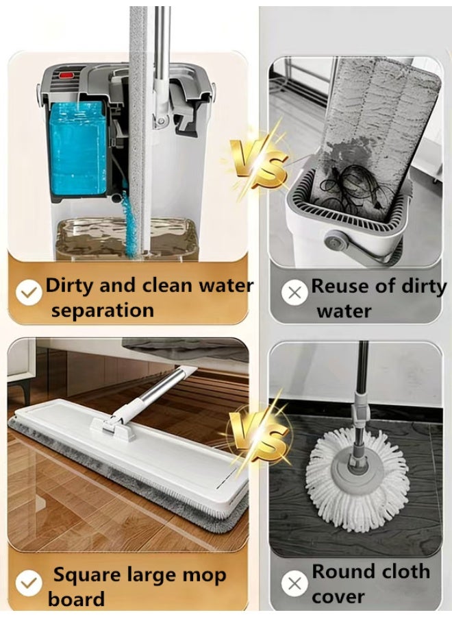 ممسحة ودلو مع عصارة، ممسحة ودلو أرضيات مسطحة بدون استخدام اليدين، مع قطعتين من المايكروفايبر قابلة لإعادة الاستخدام، للاستخدام الرطب والجاف، نظام تنظيف الأرضيات - Image 4