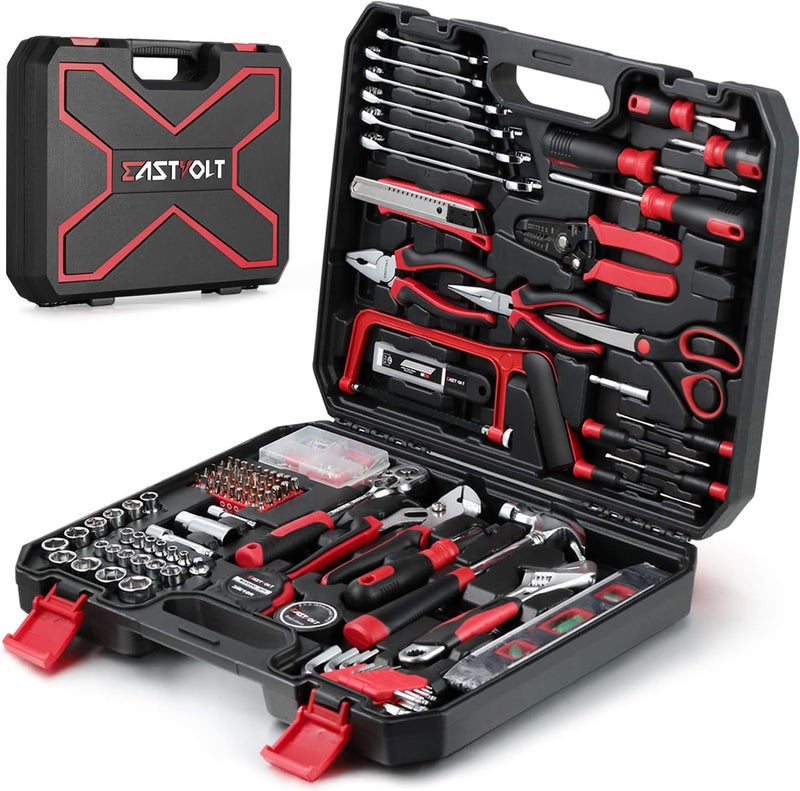 Eastvolt 218-Piece Household Tool Kit, Auto Repair Tool Set, Tool Kits for Homeowner, Plier, Screwdriver Set, Socket Kit and Toolbox Storage Case,Black + Red - Image 1