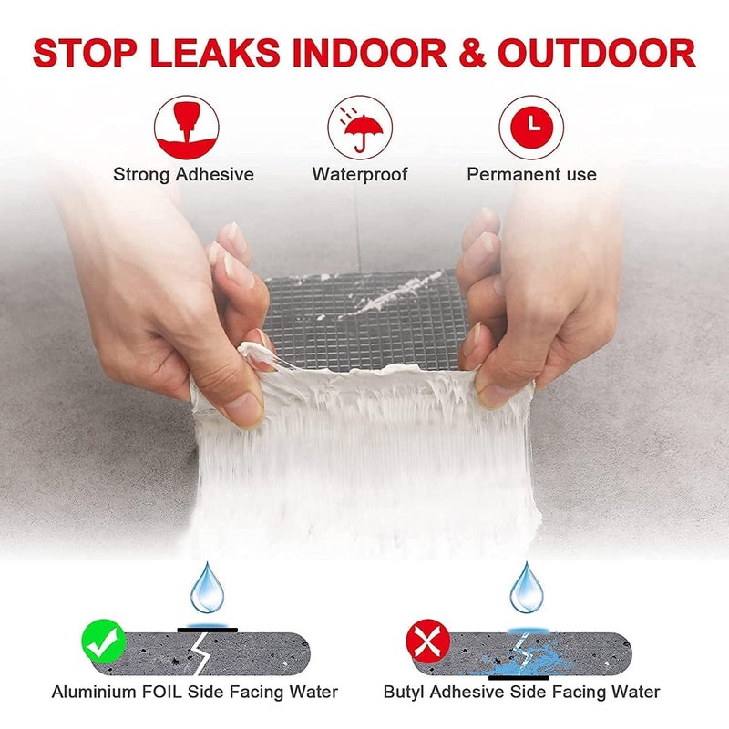 Rewup Super Strong Adhesive Waterproof Permanent Repair Aluminum Butyl Tape Rubber Foil Suitable for Roof Leak, surface Crack, Window Sill Gap, Boat Sealing, Home Renovation (10CM) - Image 3