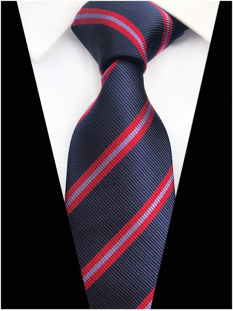 Elfeves Mens Maroon Navy Blue Red Woven Casual Preppy Stylish Tie Necktie Present Gift Ideal - Image 2