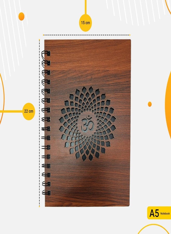 WallDaddy Wooden Spiral Notebook Diary OM - A5 Size (22.5×15 cm) Engraved Wood Cover Journal | Ruled Pages Notepad for Office, School, Study, Planning & Gifting - Image 3