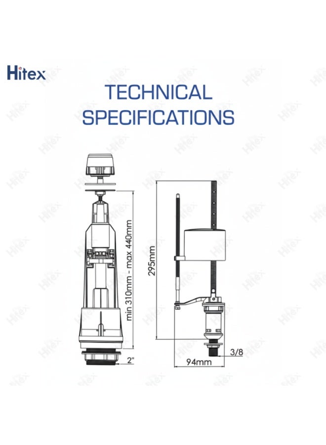هيتكس صمام مدخل سفلي لخزان المرحاض من هايدروبلكس - مدخل سفلي من النحاس الصلب | صمام تعويم (مدخل سفلي) | زر كروم قابل للتعديل | آلية خزان المرحاض | سفلي 3/8 بوصة - يناسب معظم خزانات الطرد - Image 3