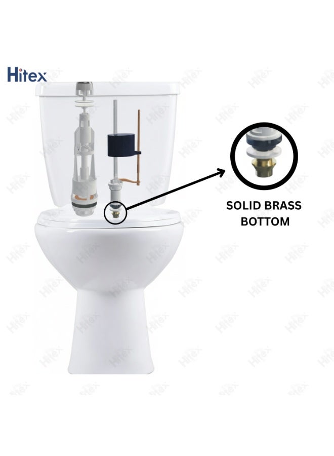 هيتكس صمام مدخل سفلي لخزان المرحاض من هايدروبلكس - مدخل سفلي من النحاس الصلب | صمام تعويم (مدخل سفلي) | زر كروم قابل للتعديل | آلية خزان المرحاض | سفلي 3/8 بوصة - يناسب معظم خزانات الطرد - Image 2