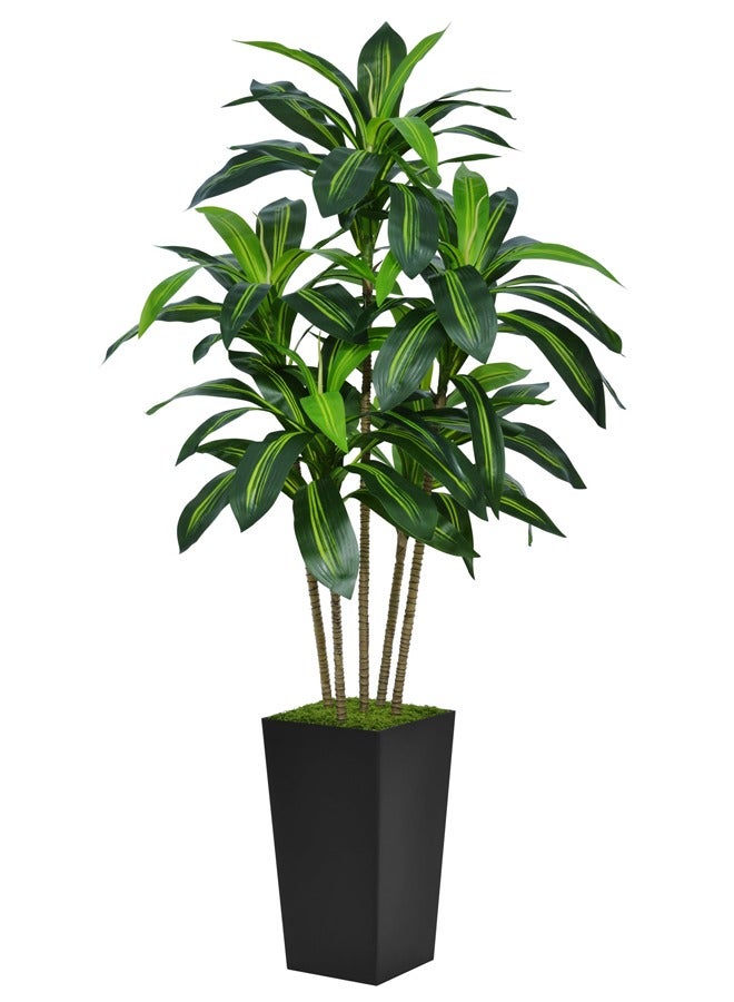 زفيزفيا شجرة دراسينا صناعية بارتفاع 150 سم – شجرة مزيفة بأصيص أسود طويل – نبات يوكا استوائي صناعي للديكور الداخلي في المنزل أو المكتب أو غرفة المعيشة - Image 2