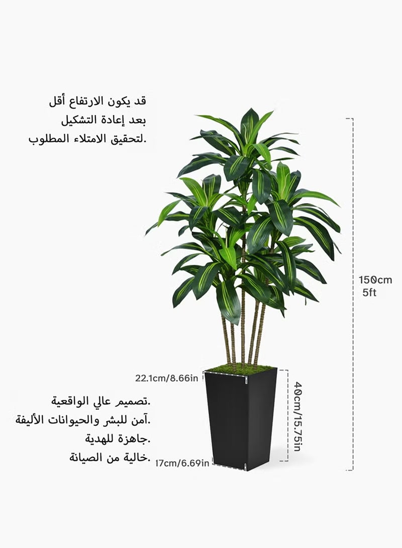 زفيزفيا شجرة دراسينا صناعية بارتفاع 150 سم – شجرة مزيفة بأصيص أسود طويل – نبات يوكا استوائي صناعي للديكور الداخلي في المنزل أو المكتب أو غرفة المعيشة - Image 5