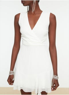 trendyol Bridal Ecru A-Cut Back Detailed Woven Short Wedding/Wedding Elegant Evening Dress TPRSS21EL2345  - Image 3