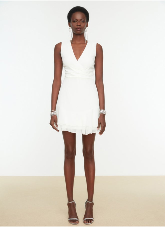 trendyol - Bridal Ecru A-Cut Back Detailed Woven Short Wedding/Wedding Elegant Evening Dress TPRSS21EL2345 - Image 1