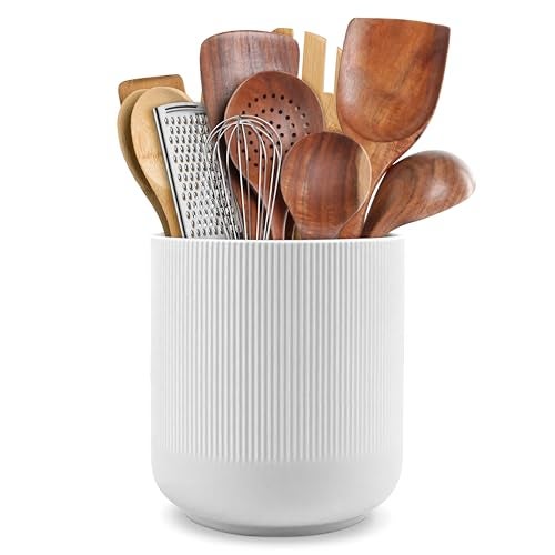 RedCall Kitchen Utensils Holder Large,Ceramic Utensil Organizer for Countertop,Morden Utensil Crock for Spoon Spatula,Home Kitchen Decor (White) - Image 1