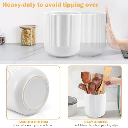 RedCall Kitchen Utensils Holder Large,Ceramic Utensil Organizer for Countertop,Morden Utensil Crock for Spoon Spatula,Home Kitchen Decor (White) - Image 3