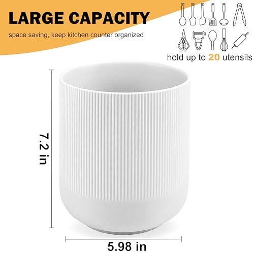 RedCall Kitchen Utensils Holder Large,Ceramic Utensil Organizer for Countertop,Morden Utensil Crock for Spoon Spatula,Home Kitchen Decor (White) - Image 5