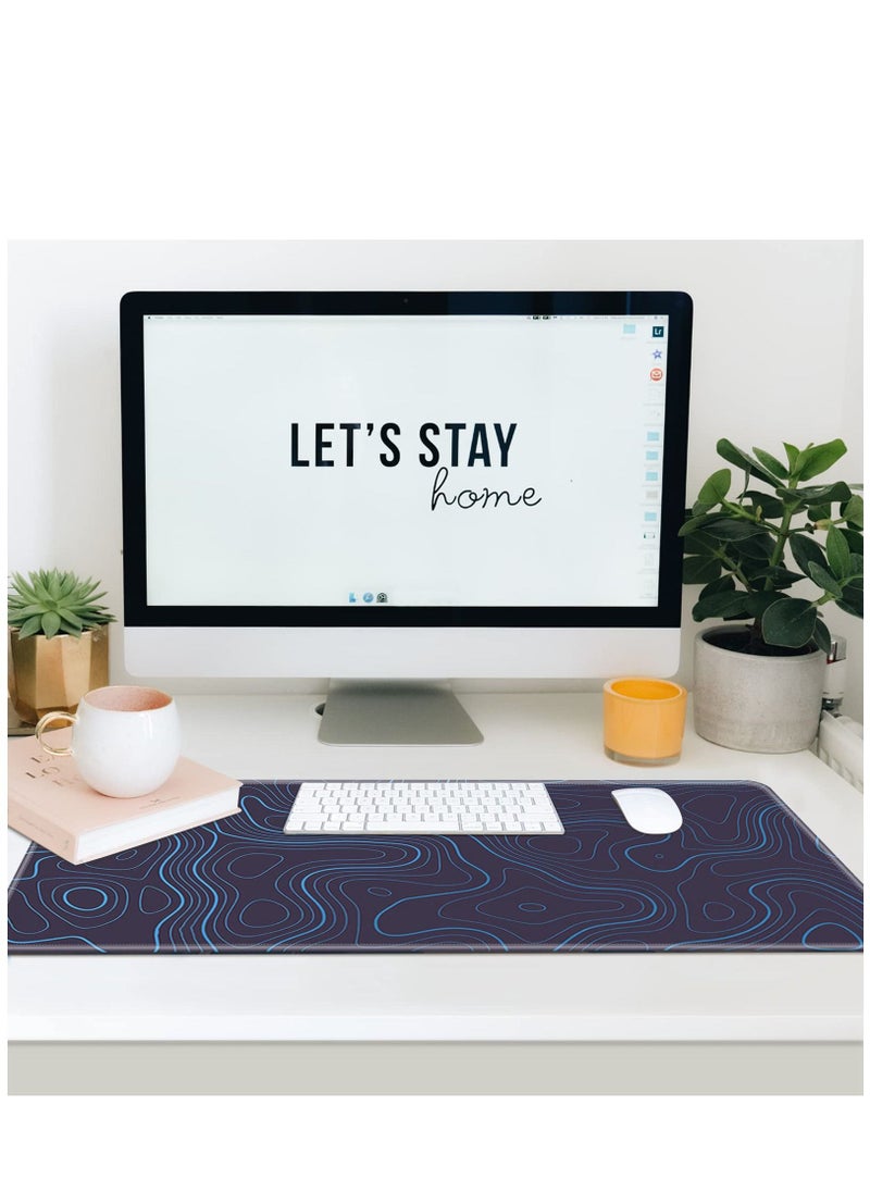 Arabest - Large Mouse Pad Extended Gaming Mouse Pad Anti-slip Rubber Base Desk Pad Desktop Mat Smooth Fabric Keyboard Mouse Pad 800 * 300 * 3mm Blue - Image 1