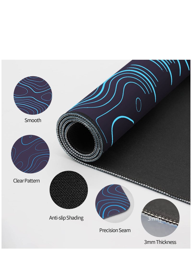 Arabest - Large Mouse Pad Extended Gaming Mouse Pad Anti-slip Rubber Base Desk Pad Desktop Mat Smooth Fabric Keyboard Mouse Pad 800 * 300 * 3mm Blue - Image 1