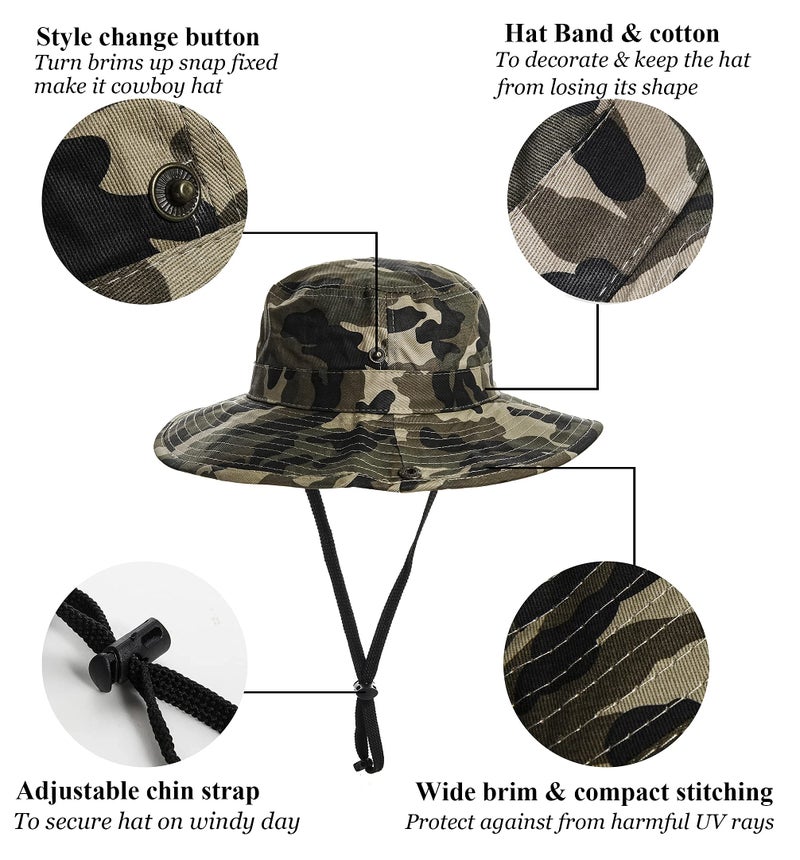 UTOWO Boys Camo Sun-Bucket-Hat Summer Outdoor Safari Fishing-Hat Boonie-Cap for Toddler Kids - Image 5