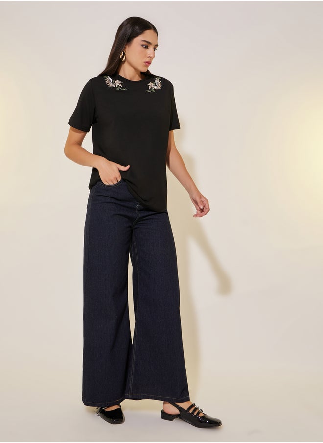 Take Two Take Two Embroidered Round Neck Short Sleeves T-Shirt  - Image 2