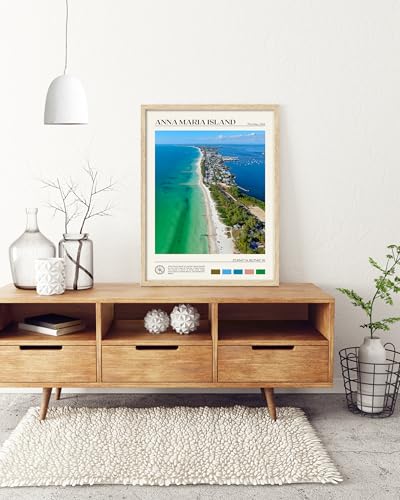 HesenDot Natural OAK Wood Framed Anna Maria Island Wall Art12x16in Florida Seascape Canvas Wall PrintClassic Urban Landmark Wall Decor for Living Room BedroomOffice Gallery Set of 1 - Image 3
