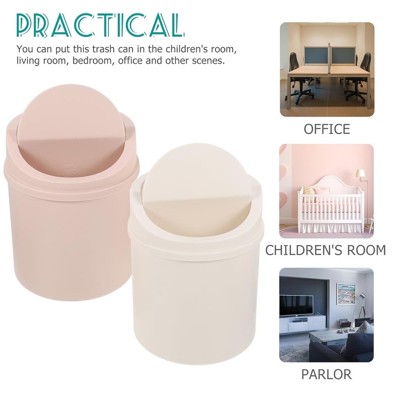 2pcs Small Desktop Waste Bins with Lid, White and Light Pink Mini Garbage Cans for Home Office, Compact Table Trash Cans for Living Room and Bedroom Use - Image 5