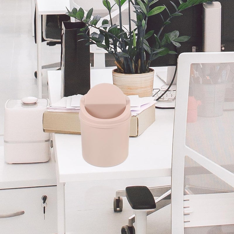 2pcs Small Desktop Waste Bins with Lid, White and Light Pink Mini Garbage Cans for Home Office, Compact Table Trash Cans for Living Room and Bedroom Use - Image 3