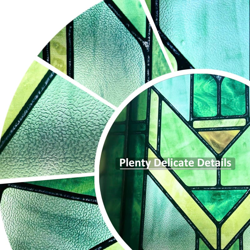 ChicSkin Original Hand Drawn Faux Stained Glass Window Film, Double-Sided Privacy Static Film, Vibrant Chartreuse Geometry Patterns Inspired by Hollyhock House Peep Proof 16.93"X84.65" - Image 2