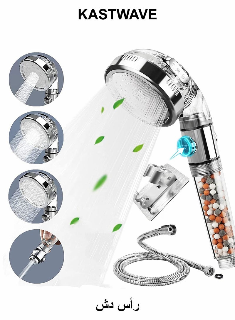 KASTWAVE Ionic Shower Head, Handheld High Pressure Shower Spray Filter Hard Water with ON/Off Switch, 3 Modes Soften Water Saving Adjustable Power Showerhead - Image 1