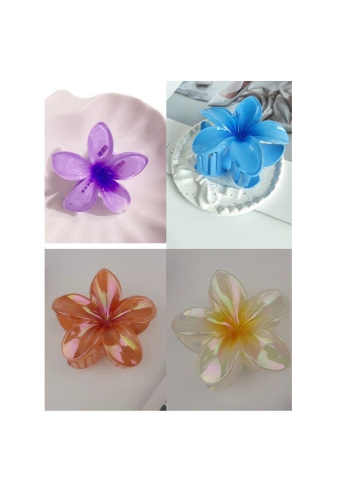 OASIS-TH 4 PCS With 4 Colors Flower Hair Clips Claw Clips For Women Girls Hawaiian Flower Clips  - Image 1
