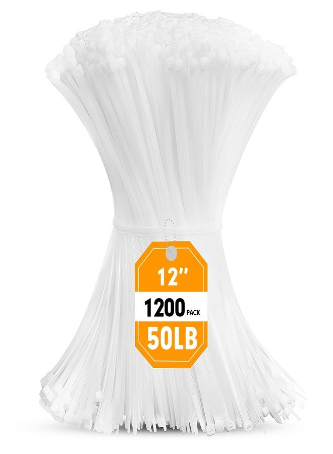 RAZCC Zip Ties, 1200pcs Cable Zip Ties 12 Inch, Heavy Duty White Plastic Wire Ties with 50lb Tensile Strength, Self-Locking Nylon Cable Ties, Wire Management for Indoor and Outdoor - Image 1