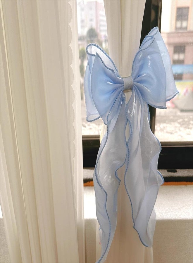 RandomParty 2 Pack French Silky Bow Curtain Tiebacks, Elegant Lace Ribbon for Curtains Decorative Rope Accessories Home Décor (Blue,2) - Image 4