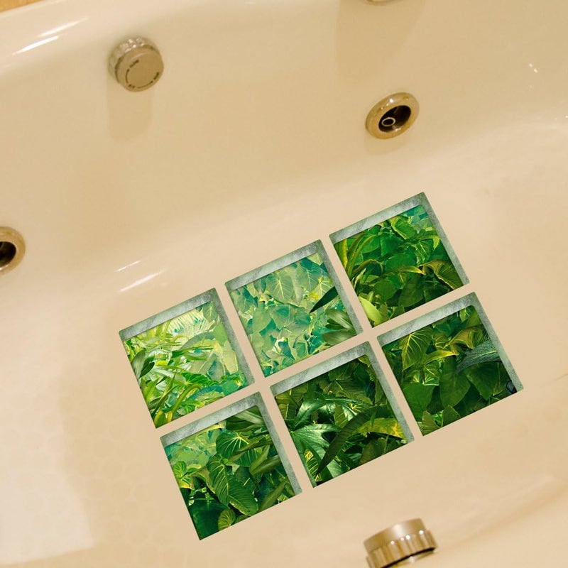 ChezMax Bath Treads Stickers Tropical Forest Pattern Square 3D Adhesive Anti Slip Tub Tattoos Safety Decals Mat Waterproof Shower Tub Sticker Bathtub Appliques for Bath Pools Home Decor 5.9" X 5.9" - Image 4