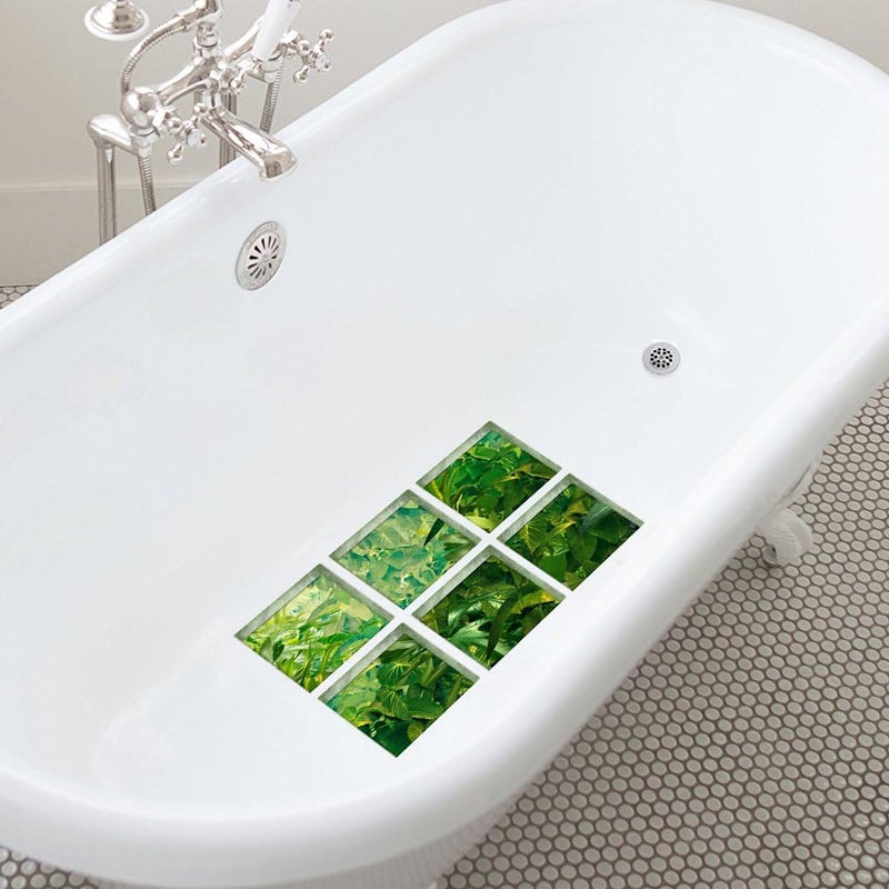 ChezMax Bath Treads Stickers Tropical Forest Pattern Square 3D Adhesive Anti Slip Tub Tattoos Safety Decals Mat Waterproof Shower Tub Sticker Bathtub Appliques for Bath Pools Home Decor 5.9" X 5.9" - Image 5