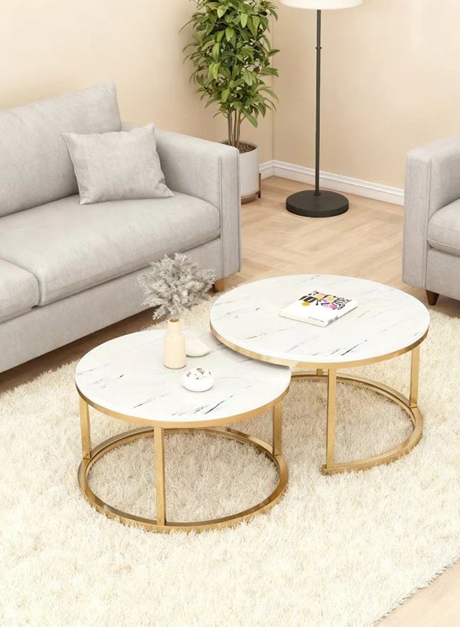 JCB CHIC طقم من طاولتين قابلتين للتداخل، طاولة جانبية مستديرة بأرجل قابلة للتعديل ومقاومة للانزلاق، طاولة جانبية فاخرة ومتينة بتصميم شمالي فريد، طاولة جانبية بسيطة وطاولة أريكة لأثاث غرفة المعيشة - Image 1