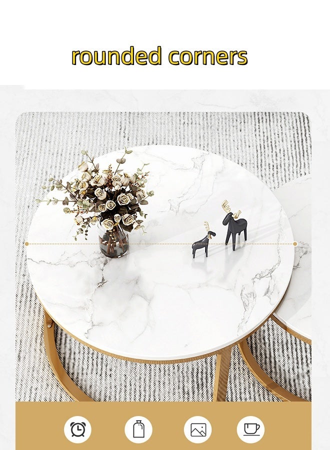 JCB CHIC طقم من طاولتين قابلتين للتداخل، طاولة جانبية مستديرة بأرجل قابلة للتعديل ومقاومة للانزلاق، طاولة جانبية فاخرة ومتينة بتصميم شمالي فريد، طاولة جانبية بسيطة وطاولة أريكة لأثاث غرفة المعيشة - Image 5