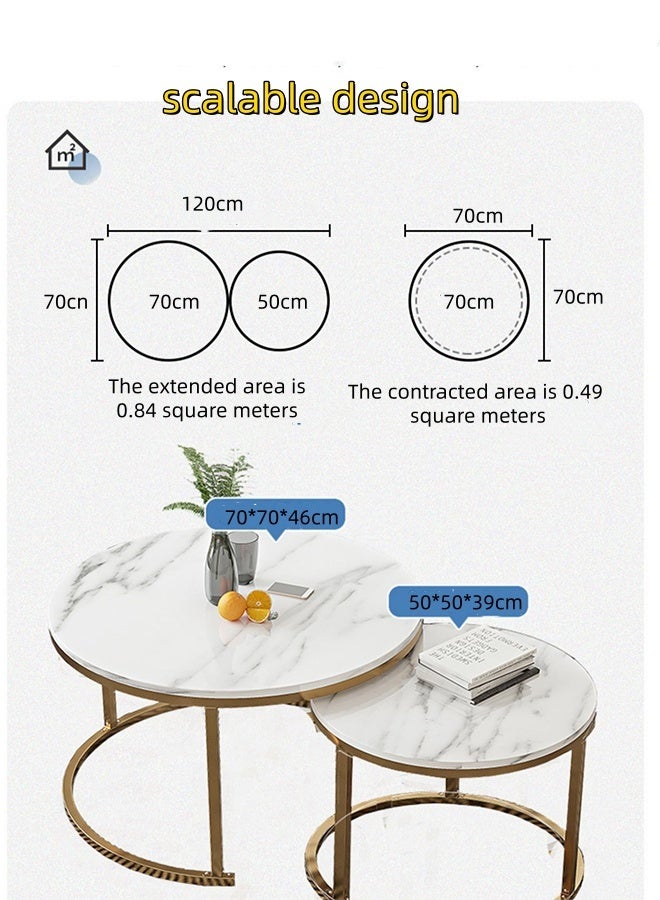 JCB CHIC طقم من طاولتين قابلتين للتداخل، طاولة جانبية مستديرة بأرجل قابلة للتعديل ومقاومة للانزلاق، طاولة جانبية فاخرة ومتينة بتصميم شمالي فريد، طاولة جانبية بسيطة وطاولة أريكة لأثاث غرفة المعيشة - Image 2