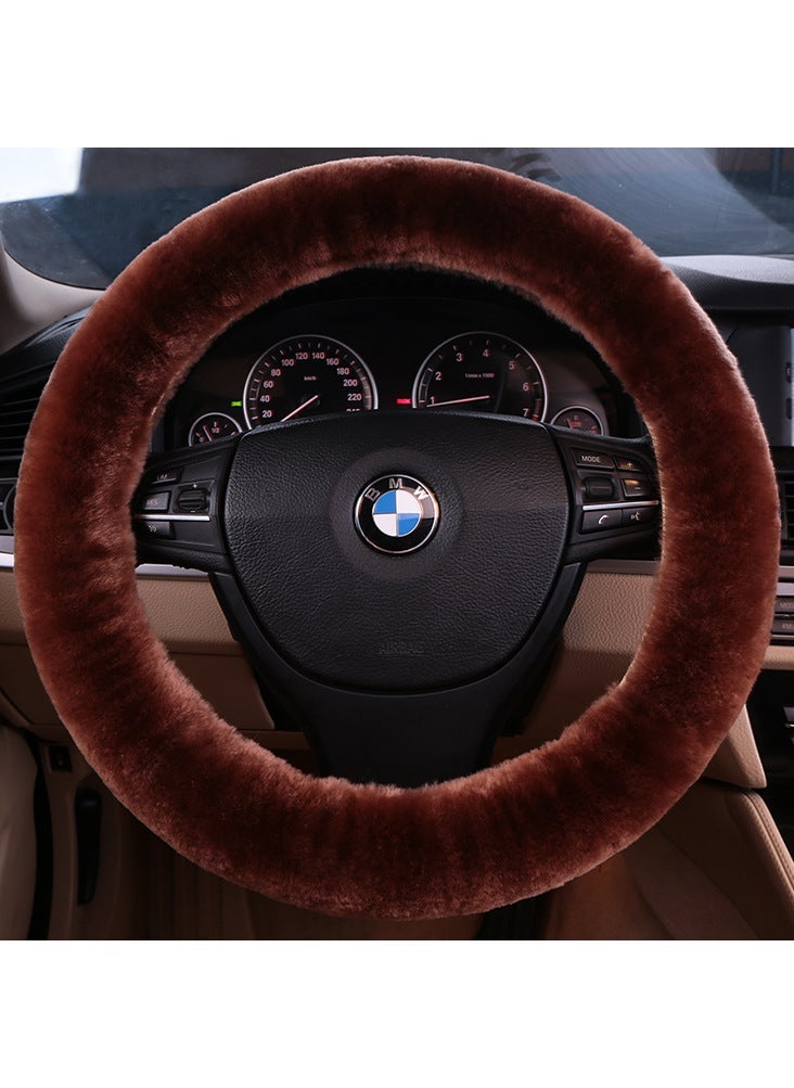 Generic New car wool steering wheel cover wool short plush cute wool car handle cover winter handle cover fur one Saddle Brown 