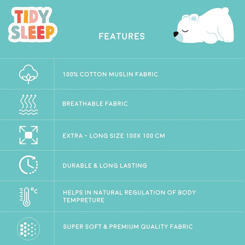 TIDY SLEEP شريحة جافة مقاومة للماء للأطفال مع لفافة موسلين للمواليد الجدد باللون الأزرق الداكن الكبير (XOXO) - Image 5