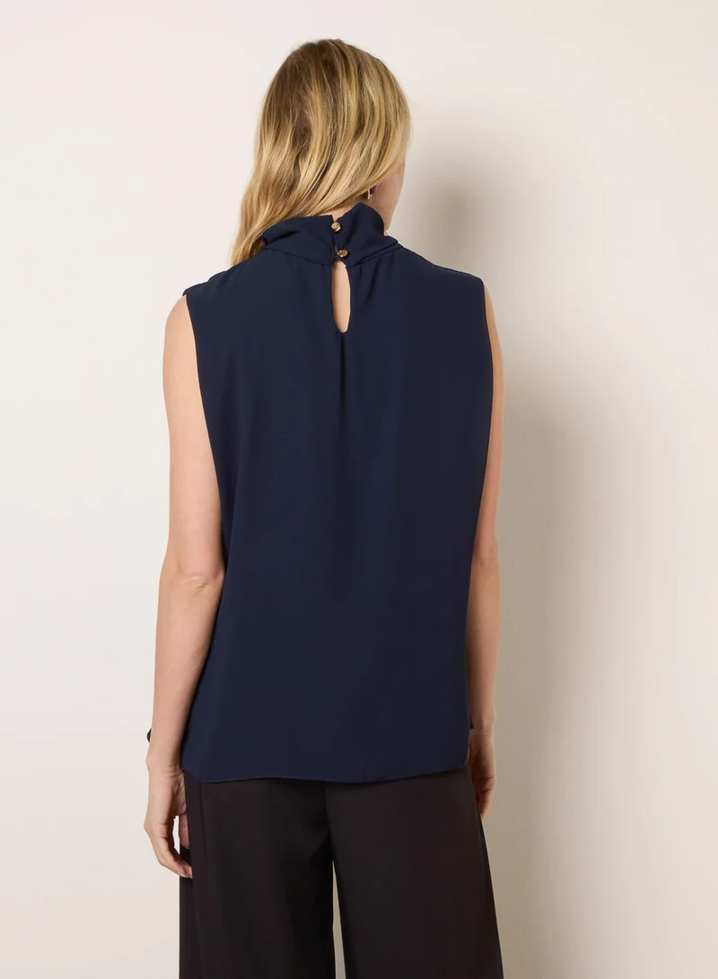 بلو فانيلا Sleeveless Cowl Tie Front Chiffon Blouse