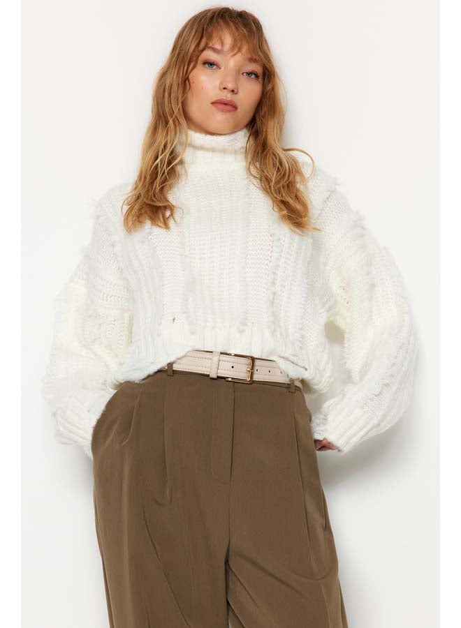 trendyol Ecru Crop Soft Textured Turtleneck Knitwear Sweater TWOAW24KZ00215 - Image 1
